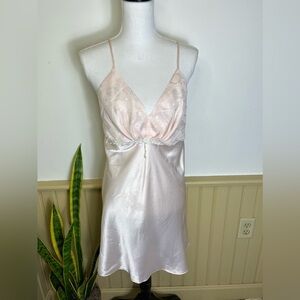 Vintage Satin Slip Dress Pink Lace Pearl Coquette Balletcore Sunset Vibes M